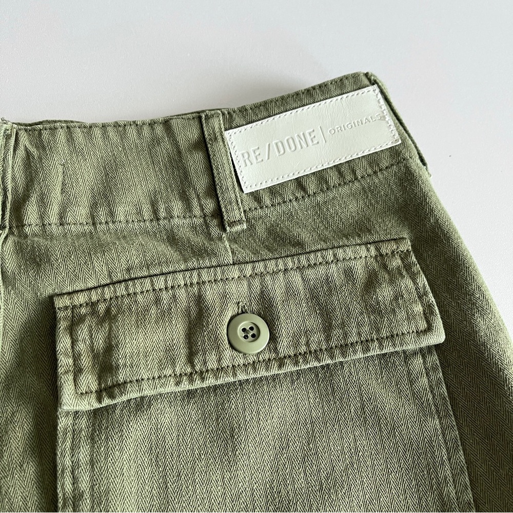 Re/Done NEW military shorts womens 27 olive army green button fly hi rise pocket - Picture 5 of 10